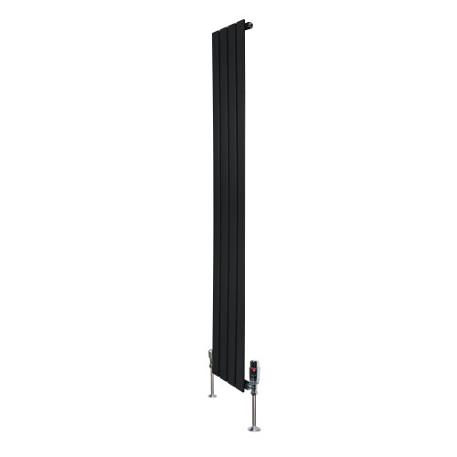 (Black, 1600mm x 280mm) Flat Single Column Radiator Modern Designer Panel with Valves