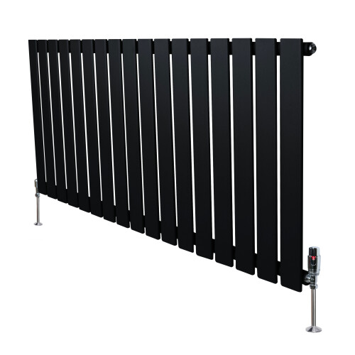 (Black, 600mm x 1190mm) Flat Single Column Radiator Modern Designer Panel with Valves
