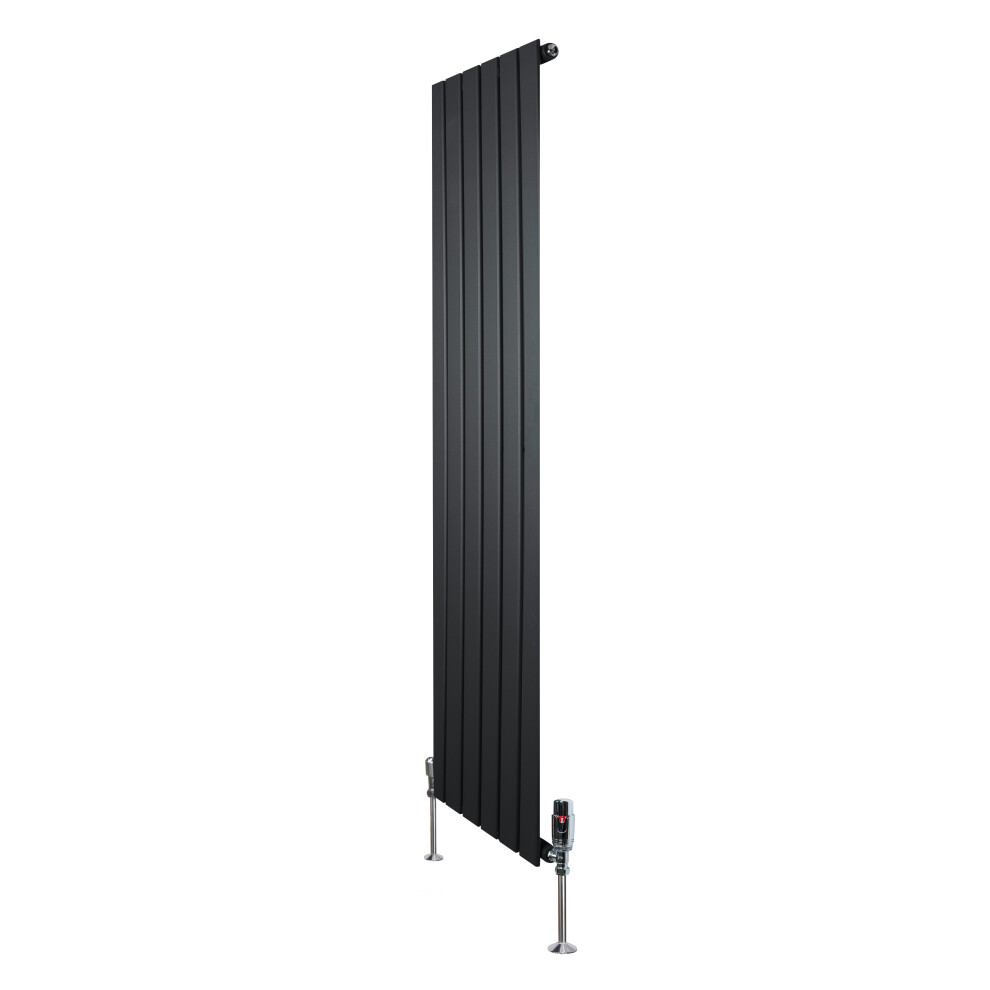 (Black, 1600Mm X 420Mm) Flat Single Column Radiator Modern Designer Panel With Valves 5056806861357