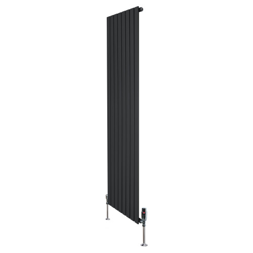 (Black, 1800mm x 560mm) Flat Single Column Radiator Modern Designer Panel with Valves
