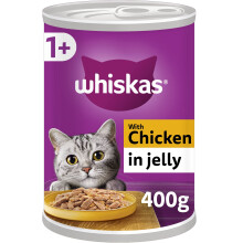 Whiskas 1+ Chicken in Jelly Pack of 12 x 400 g Cans, Adult Cat Wet Food