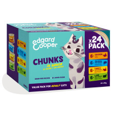 Edgard Cooper Wet Cat Food Chunks, Multipack, (Chicken/Salmon/Turkey/Lamb, 24 x 85g), for sterilised or active cats with natural ingredients