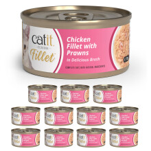 Catit Cuisine Fillet, Real Chicken Fillet with Prawns in Broth, Grain Free Wet Cat Food for Adult Cats, High Meat Tinned Cat Food in Broth 12 pack