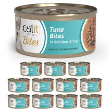Catit Cuisine Bites, Tuna Bites in Gravy, Grain Free Wet Cat Food for Adult Cats, High Meat Tinned Cat Food in Gravy 12 pack