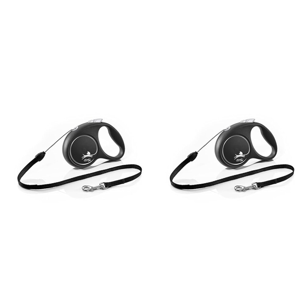 Flexi Black Design Cord Black Small 5M Retractable Dog Leash/Lead For Dogs Up To 12Kgs/26Lbs (Pack Of 2)