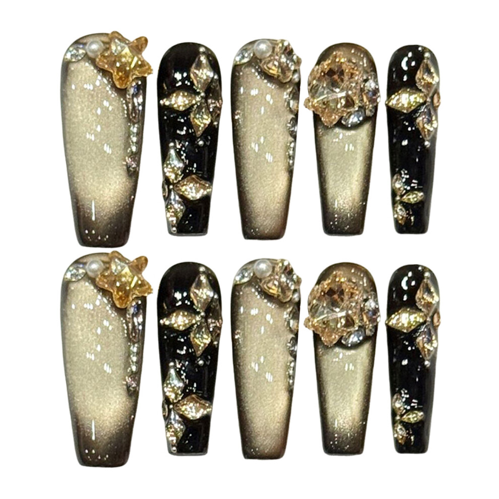 Reach-Tools (3213 Extra Long Square, Xs) 10Pcs Sparkle Cat Eye Press On Nails Rhinestones Decor