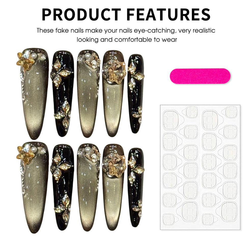 Reach-Tools (3215 Slim Stiletto, S) 10Pcs Sparkle Cat Eye Press On Nails Rhinestones Decor