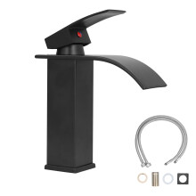 Robinet de baie cu finisaj mat, design modern, cascadă, baterie de chiuvetă din oțel inoxidabil, pentru lavoar de baie, instalare ușoară, negru