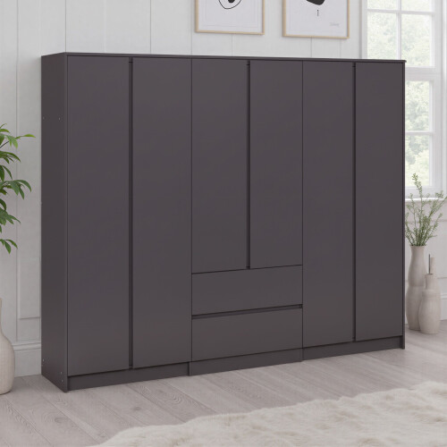 Seconique Malvern 6 Door 2 Drawer Wardrobe - Grey 2