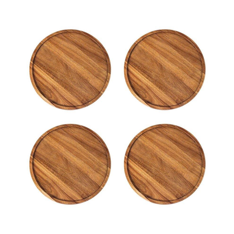 4X Round Wood Tray,Wooden Serving Tray,Serving Platter,Appetizer Charcuterie Board,Tray Organizer A Brecantia