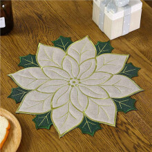 8X Napperons Brodés de Noël de Vacances Napperons de Poinsettia Appliqués Napperon de Fleur de Noël pour la Décoration de Table B