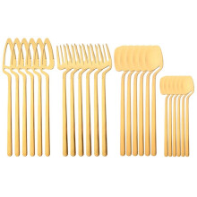 24Pcs Stainless Steel Flatware Cutlery Set Matte Knife Fork Spoon Teaspoon Dining & Kitchen Use Hanging Tableware Set