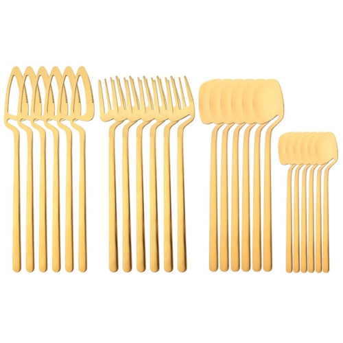 24Pcs Stainless Steel Flatware Cutlery Set Matte Knife Fork Spoon Teaspoon Dining & Kitchen Use Hanging Tableware Set