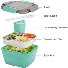 3X Lunch Container to Go, 1500Ml Salad Bowls with 3 Compartments, Salad Dressings Container for Salad Toppings
