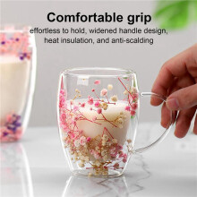 3X Creatives Real Flower Double Glass High Appearance Level Full Star Dried Flower Milk Coffee Glass 350ml A