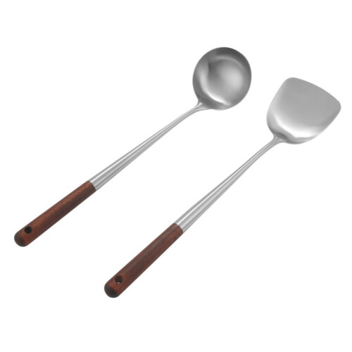 4X Espátula Wok e Conjunto de Ferramentas de Concha, Espátula de 17 Polegadas para Wok, Espátula Wok de Aço Inoxidável 1