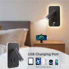 2X Lampe de Chevet Murale avec Interrupteur, Port USB, Spot Mural, Applique Murale Rotative Ă LED, Armoire