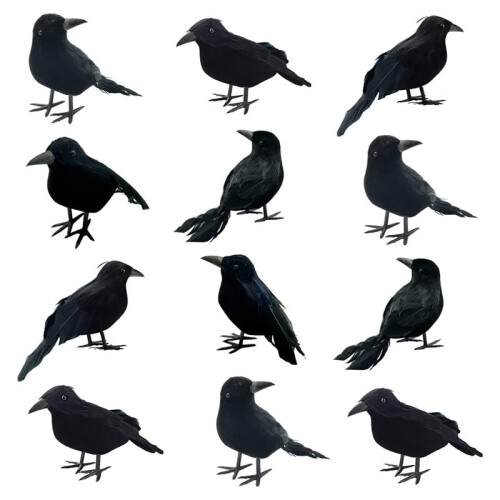 24Pcs Halloween Black Crows Feathered Crows Realistic Looking Handmade Feathered Crow , 3 Styles 1