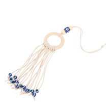 Hand Woven Blue Evil Eye Hanging Decoration Cotton Rope, Wooden Ring Pendant