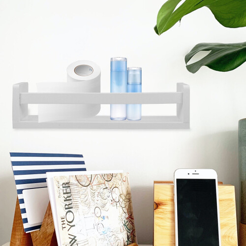 White WallMounted Spice Rack Organizer for Home Kitchen Storage Wood Multifunctional Design 1