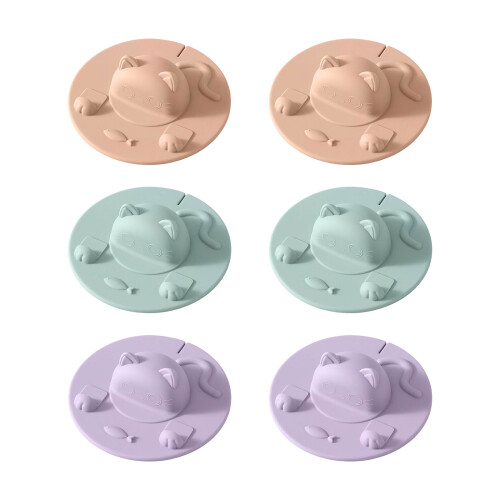6Pcs Cats Shape Silicone Cup Lid Cover Tea Bag Holder Squeezer