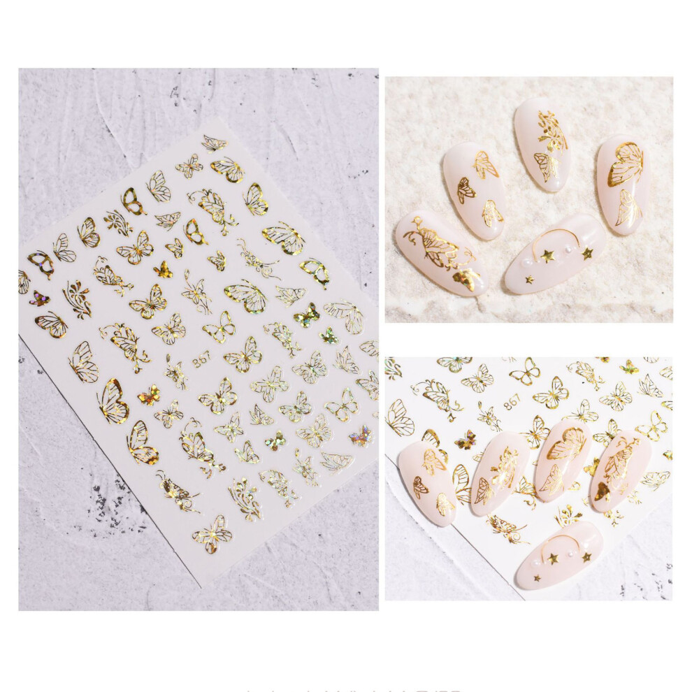 Phui-Pet-Supplies (Manicure Cat Eye Gold Butterfly Sticker 867) Butterfly Nail Stickers For Manicure Decoration