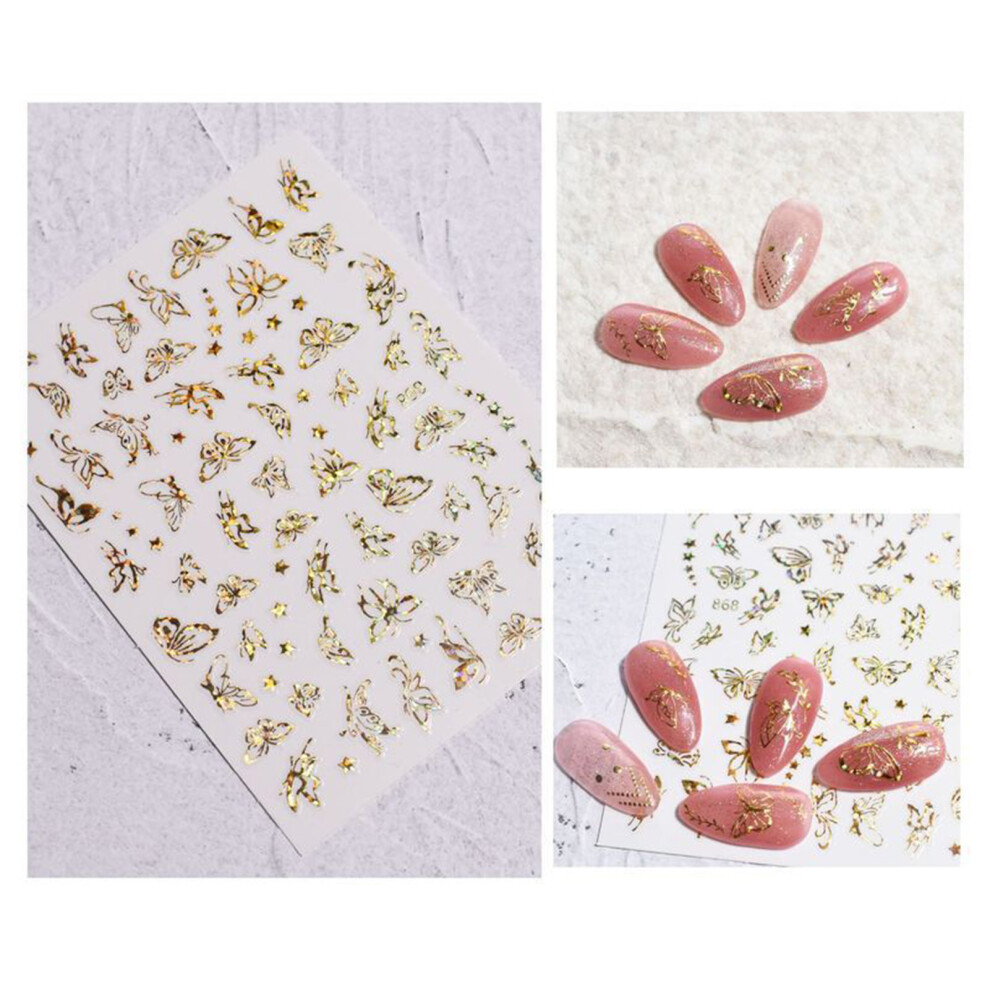 Roc-Electron (Manicure Cat Eye Gold Butterfly Sticker 868) Butterfly Nail Stickers For Women - 50Pcs