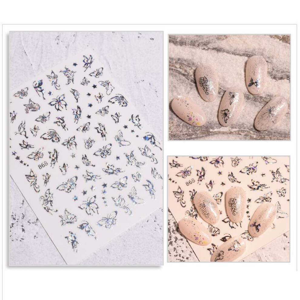 Roc-Electron (Manicure Cat Eye Silver Butterfly Sticker 868) Butterfly Nail Stickers For Women - 50Pcs