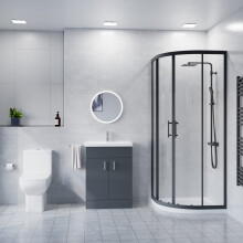 600mm Floorstanding Anthracite Cabinet With Basin & Square Rimless Toilet, 800mm Shower Screen