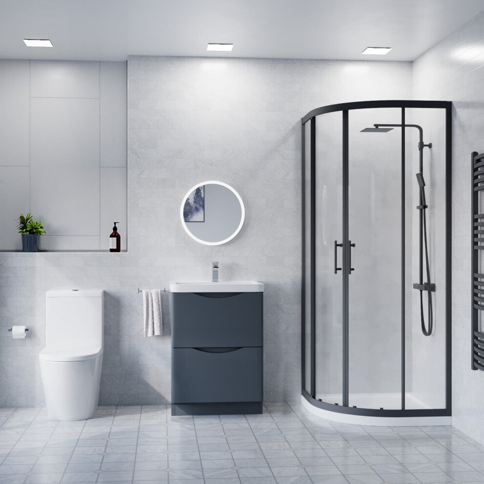 Nes Home 600Mm Freestanding Vanity With Close Coupled Toilet & 900Mm Quadrant Screen Anthracite