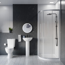 Full Pedestal 450mm Slim Edge Basin with ECO-Toilet and Shower Enclosure with Tray
