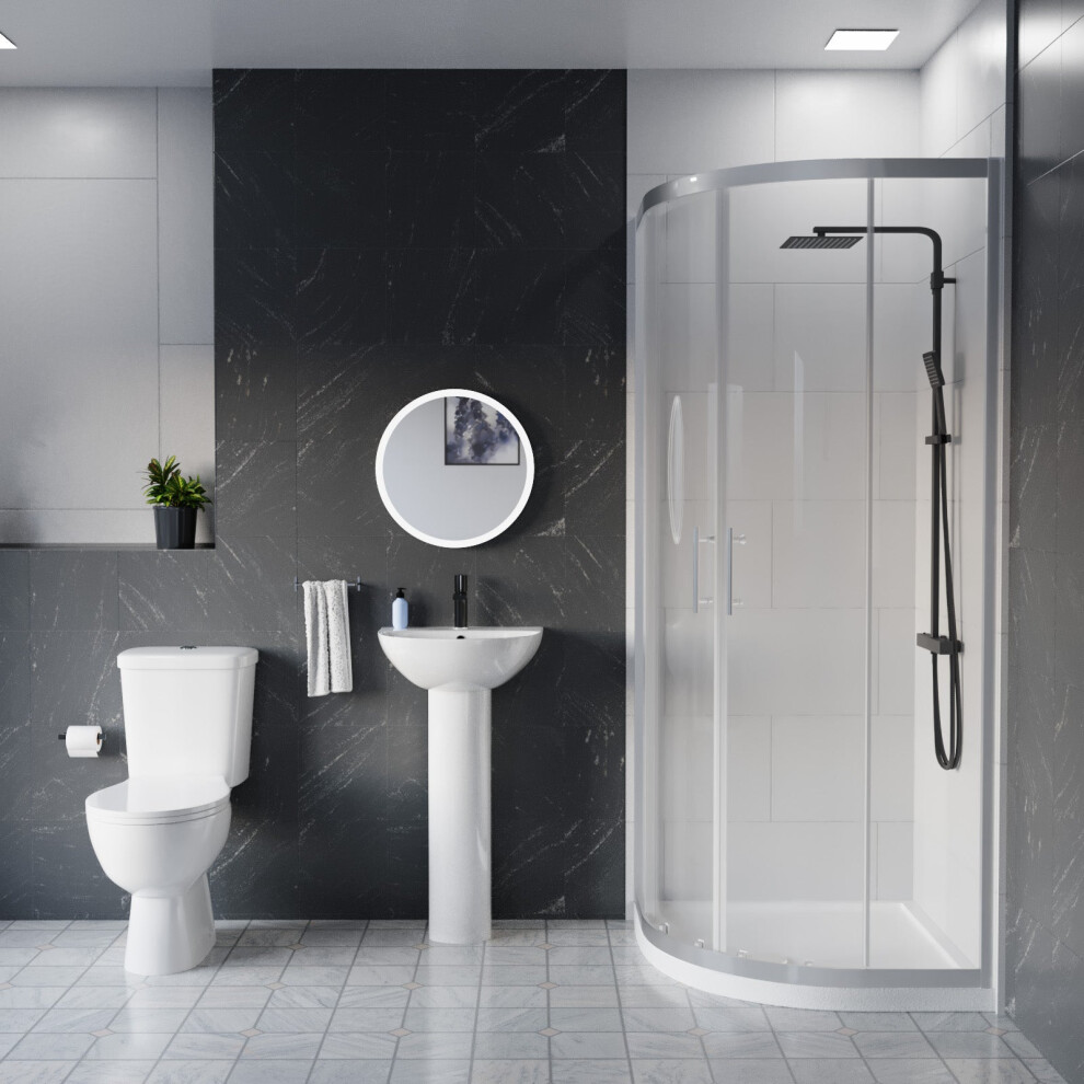 Full Pedestal 450Mm Slim Edge Basin With Eco-Toilet And Shower Enclosure With Tray 1152085943129