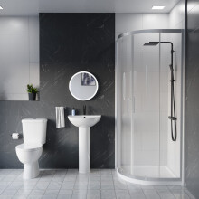 Full Pedestal 500mm Slim Edge Basin with ECO-Toilet and Shower Enclosure