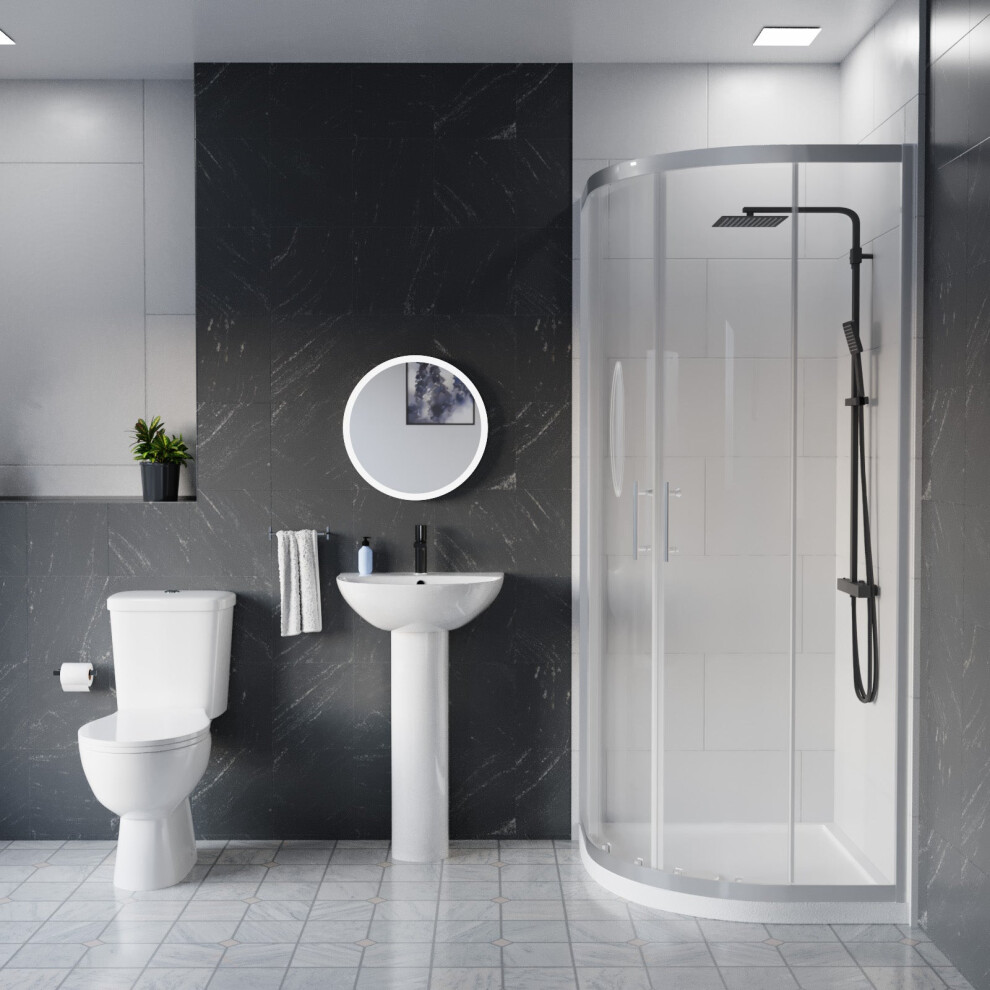 Full Pedestal 500Mm Slim Edge Basin With Eco-Toilet And Shower Enclosure 1166576474443