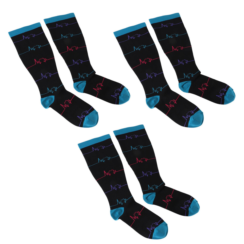 Blue Plus Size Compression Socks 3 Pairs Electrocardiogram Wide Calf Xxl