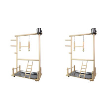 2X Papegaaien Speeltuin, Natuurlijke Houten Papegaai Baars Gym Speelstandaard Parkiet Ladders met Feeder Cups en Speelgoed Oefening Spelen