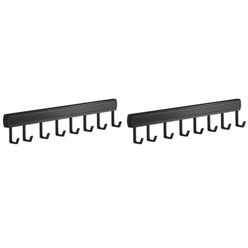 2X 8-Hooks Kitchen Hook Rack Wall Mounted Hangers Rack Spoon Shovel Chopping Board Organizer Kitchen Accessories,Black