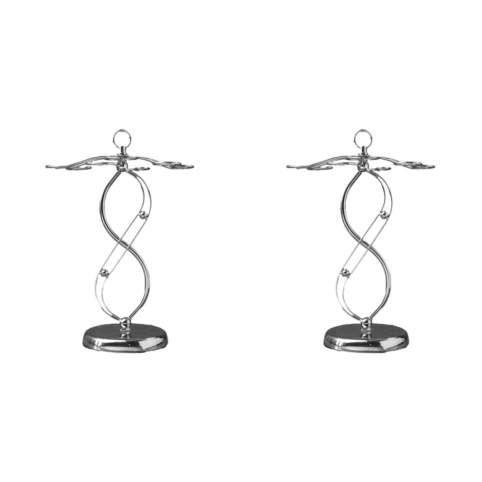 2X Iron Countertop Wine Glass Holder with Scrollwork Design, Freestanding Tabletop Stemware Storage Rack with 6 Hooks