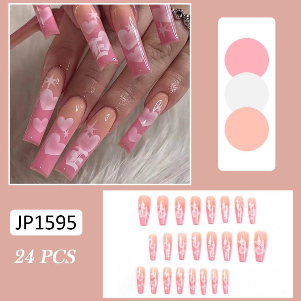 Zhouq-Outdoors (Jelly Glue Model) Glossy Pink Long Fake Nails - Lightweight & Easy Stick