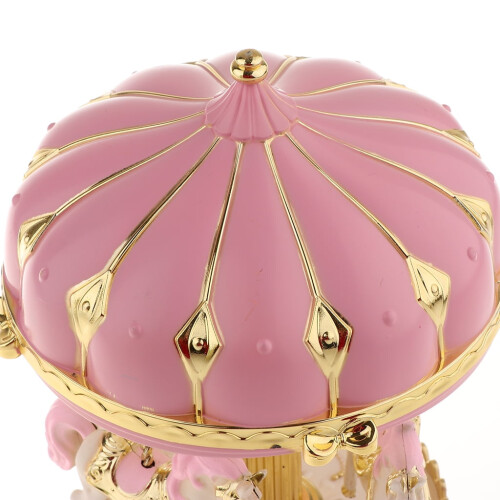 Vintage Carousel με άλογα και μουσική, κουρδιστό, μιούζικαλ, δώρα γενεθλίων, ροζ 1