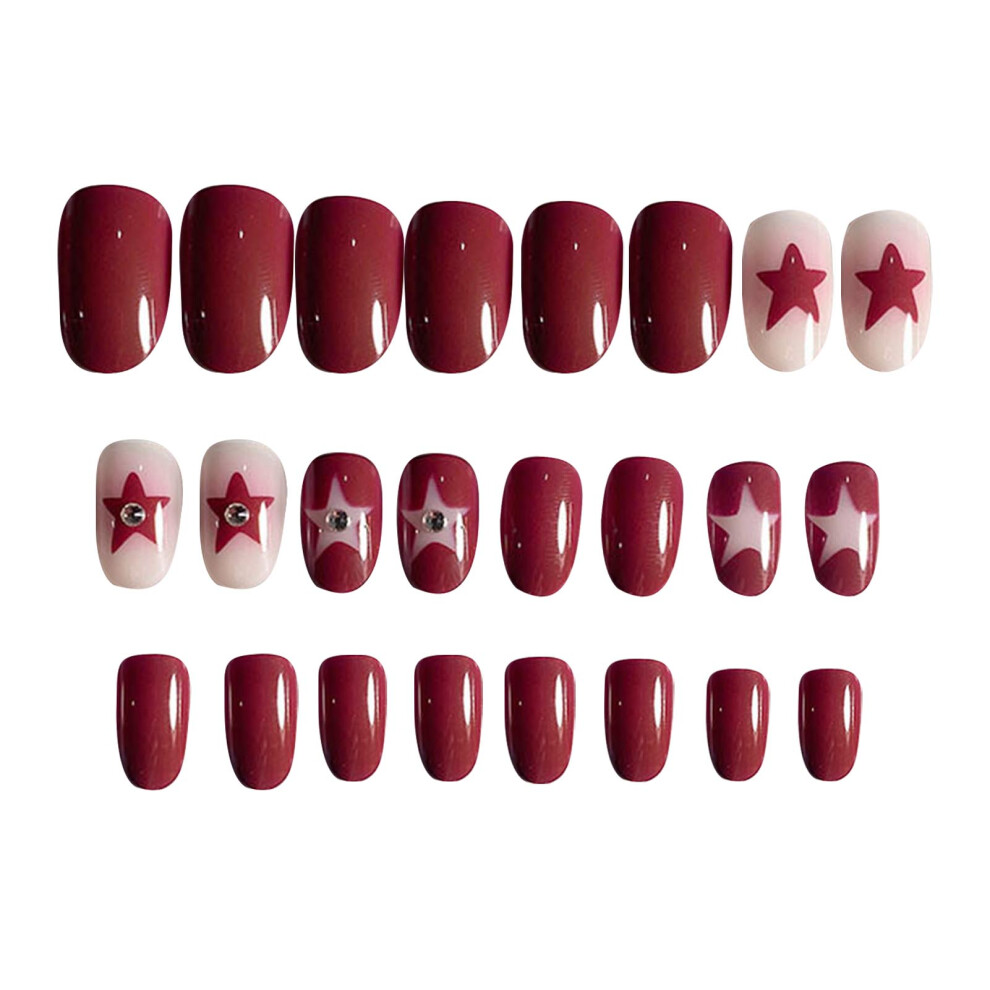 Phui-Pet-Supplies Star Print Wine Red Press-On Nails For Women