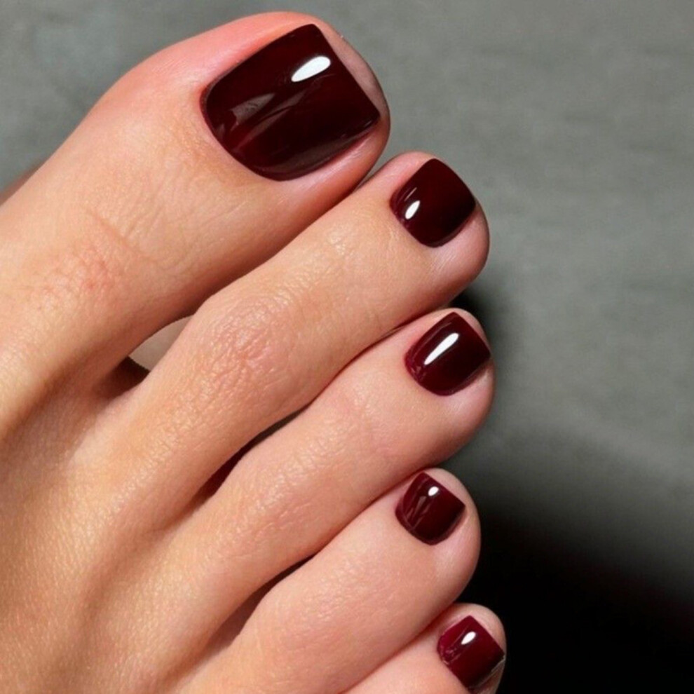 Phui-Pet-Supplies 24Pcs Wine Red Fake Toenails For Party & Wedding