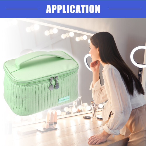 Polyurethane Leather Makeup Bag Green Large 1
