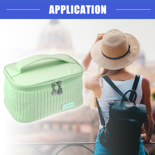 Polyurethane Leather Makeup Bag Green Large 2