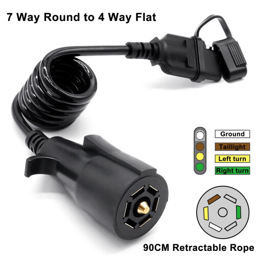 Trailer Adapter 7-Way to 4-Pin Flat with 3ft Wire 2