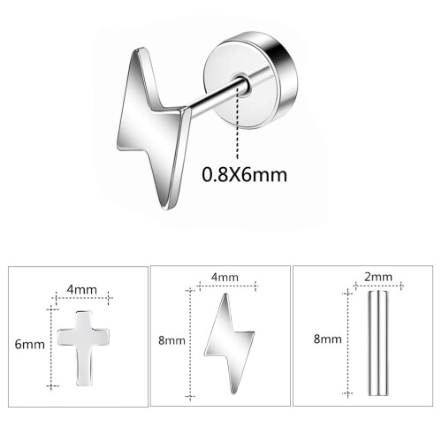 Cross Stud Earring Set for Cartilage Helix Conch Piercing 3 1