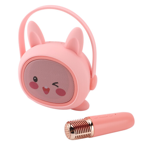 Kids Karaoke Microphone Speaker Set, Pink Rabbit, 2000mAh Battery
