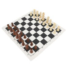 Portable Roll Up PU Leather Chess Board Set with Wooden Pieces, Black