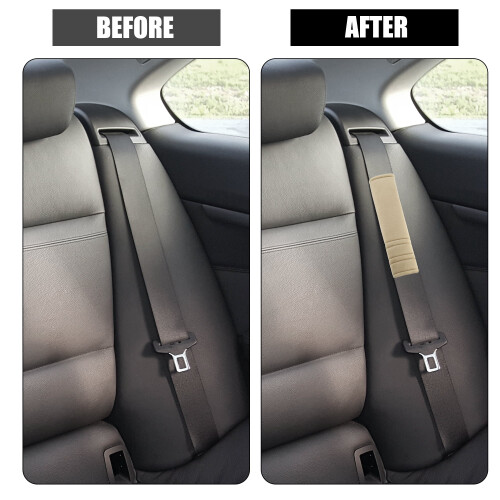 Microfiber Car Seatbelt Pad Covers Khaki 27x6.5 cm 2 pcs 2