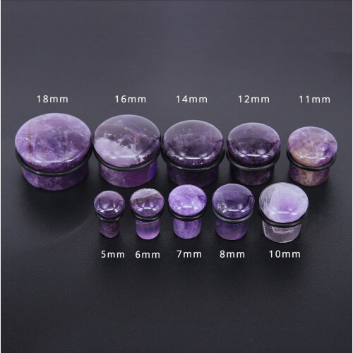 Violet Single Flared Ear Plug Tunnel Natural Stone Mushroom 1